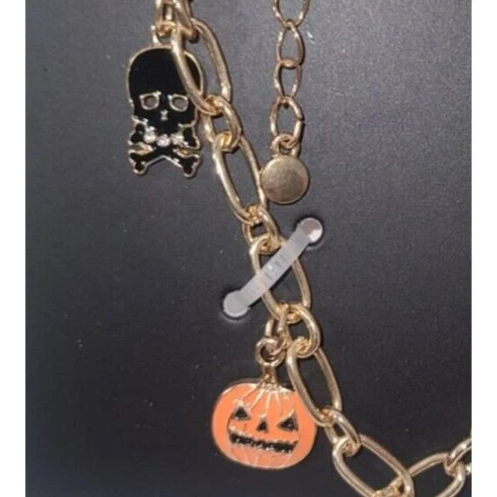 Black Cat, Pumpkin & Mystical Eye, Skull, Halloween Candy Charm Bracelet NEW